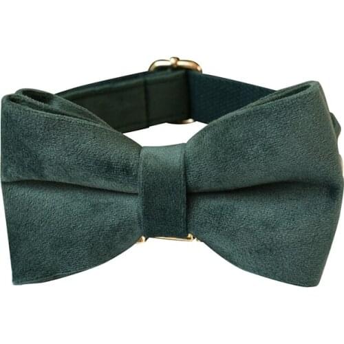 Flannelette 10g Dark Green Velvet Free Engrave Fabric Dog Collar Leash Set For Medium Pet Necklace With Bow Tie Name Necklace