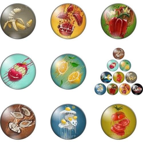 Crazy Cut Food Fruit Vegetables Round Photo Glass Cabochon Demo Flat Back Making Findings Handmade DIY Accessories