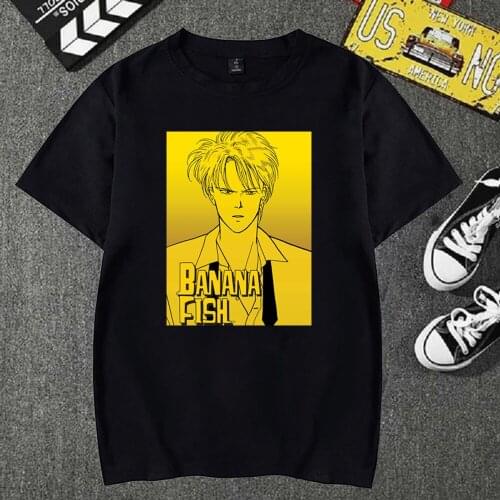 Anime Banana Fish Print Oversized Men T Shirt Hip-Hop O-neck Summer Japanese Male Causal Tshirts Fashion Loose Tees