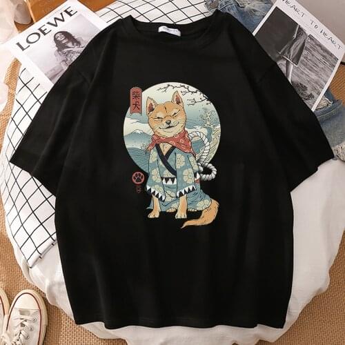 Shiba Inu Cartoon Printing T-Shirts Men Cotton Short Sleeve Mens T-Shirt Casual Summer Streetwear T-Shirts Hip Hop Fashion Tops