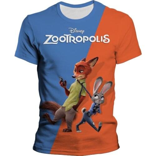 Disney cute Zootopia Judy and Nick cartoon Zootropolis 3D print womens T-shirt O-neck pullover short-sleeved casual streetwear