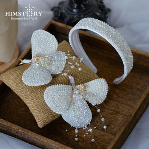 HIMSTORY Handmade White Artificial Pearl Wedding Headband Bridal Tiaras Hair Jewelry Accessories Hairband