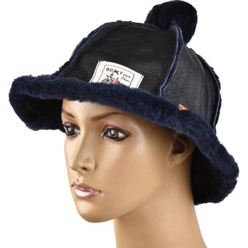 Real sheepskin leather hat leather real fur men and women lovers fashion cylinder hat bomber hat