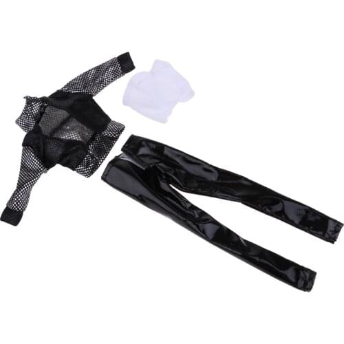 Handmade Three-piece Black Clothes Set Mesh Coat Chest Tube And Trousers For Dolls 30cm