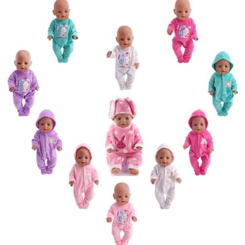 Doll Clothes Cartoon Rabbit Cotton Hooded One-Piece Pajamas For 18 Inch American&43Cm Baby New Born Doll Our Generation,Toy Gift