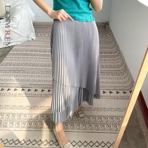 LANMREM Women Irregular Pleated Skirt Spring Summer Elastic High Waist Skirts Female Long Skirt 2021 New Arrivals 2D1600