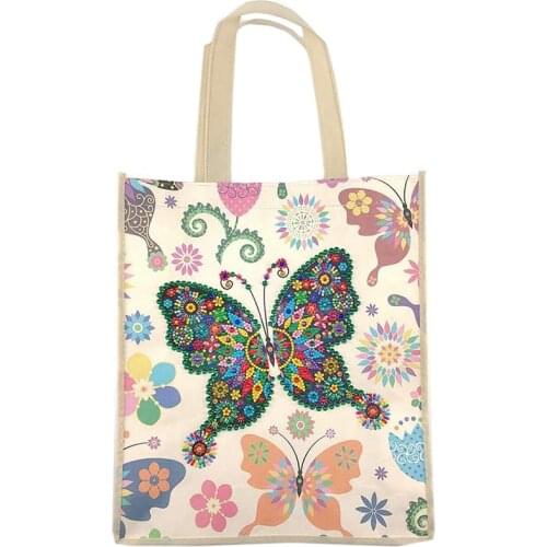 Reusable Diamond Painting Tote Bag, Non-Woven Fabric Foldable Shopping Bag with Handle- Color Butterfly