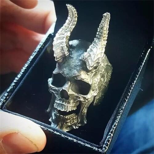Gothic Demon Satan Skull Ring Retro Stainless Steel Mens Biker Domineering Fashion Jewelry Gift