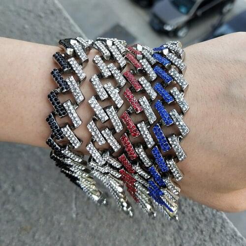 Hip Hop 8 Color Iced Out Bling CZ Cuban Link Chain Bracelet For Men Prong Miami Link Charm Bracelet