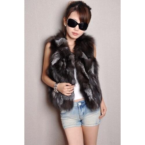 New Womens real genuine natural sliver fox Fur vest Winter Warm short style Jacket gilet custom any size