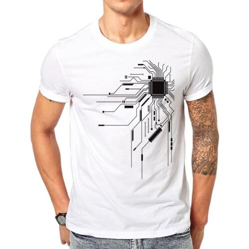New Arrivals Geeks style Computer Black Fire IC Printed Mens Round Neck Short Sleeve T shirts Tops Tees
