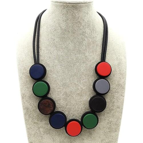 YD&YDBZ New Multicolor Wooden Pendants Necklaces Black Rubber Chokers Necklace Sweater Chains Punk Jewelry Women Party Accessory