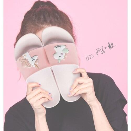 New unicorn cartoon slippers womens summer indoor lovely one-word drag home bathroom bath cool drag Increased height shock