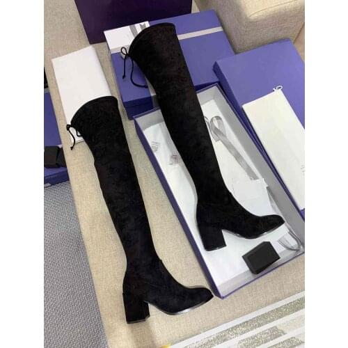 Slim thigh high women boots fashion suede slingback Fall Winter boots chunky high heels