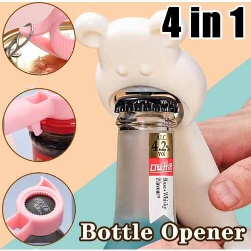 4-In-1 Can Opener Cute Bear Shape Corkscrew Screw Cap Bottle Jar Can Opener Multipurpose Can Opener Tool 4 Colors