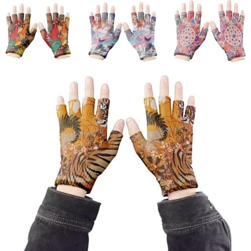 Cartoon Mashup Colorful Pattern Mittens Wrist Spring Summer Fingerless Working Gloves Soft Women Knitted Gloves Open Fingered