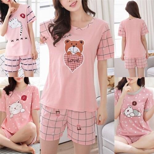 M-2XL 2018 New Summer Young Girl Short Sleeve Cotton Pajamas For Women Cute Nightshirt Casual Home Service Short Sleepwear