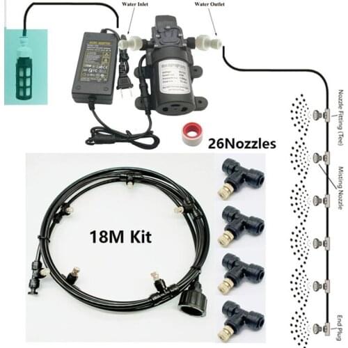18m Mist cooling Spary Hose Kit for Booth Sterilizing Garden Greenhouse Factory Humidify Drip Irrigation Self watering 60w Pump