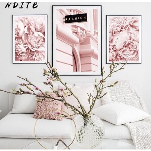 Scandinavian Peony Flower Canvas Painting Fashion Art Print Pink Floral Wall Poster Modern Living Room Home Decoration Picture
