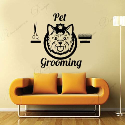 Pet Grooming Sign Groomer Beauty Salon Wall Stickers Vinyl Interior Pet Shop Window Decals Removable Self Adhesive Murals 4289