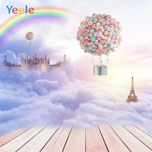 Yeele Dreamy Balloon Rainbow Sky Castle Photography Background Baby Girl Birthday Party Photographic Backdrop For Photo Studio