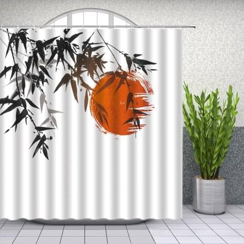 Water Ink Painting Plant Shower Curtains Chinese Classical Style Bamboo Bathroom Decor Waterproof Mildew Proof Cloth Curtain Set