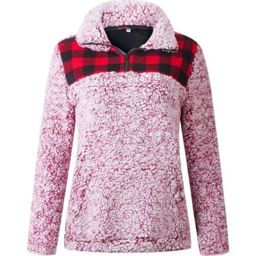 Plaid Patchwork Oversize Women Fleece Jacket Coat 2021 Winter Full Sleeve Turndown Collar Casual Korean Fashion Ladies Outwears