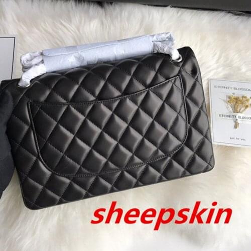 Bolso cruzado de piel auténtica para mujer, bandolera clásica con tapa de 100%, de piel de Caviar, de gran capacidad de 20cm