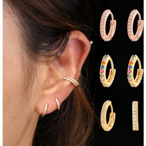 1PCS 6mm/8mm/10mm Zircon CZ Hoop Earrings Nose for Women Gold/Rose gold Small Round Earrings Fashion Body Jewelry