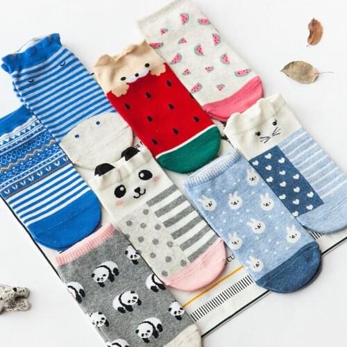 New summer cute ears womens invisible socks cotton cartoon adult Watermelon panda pattern socks women