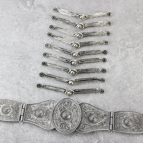Sunspicems Retro Vintage Caucasus Waist Belt Breastplate Bib Sets for Women Antique Silver Color Dancer Jewelry Body Chain Gift