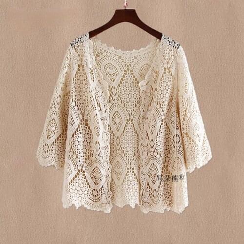 2021 Women Summer New Knitted Cardigan Loose Shawl Hollow Out Half Sleeve Casual Female Plus Size Cardigans Outerwear Tops L192