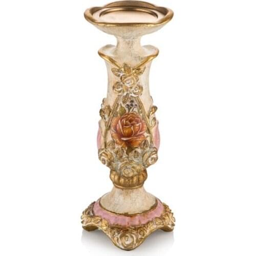Porio Gold-pink Flower Pattern Mid-Candle holder 30x12