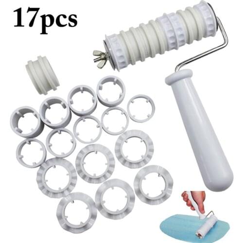 17PCS Fondant Strip Ribbon Cutter Sugarcraft Gift Decorating Tools Plastic Gift Rolling Pin Embosser Roller Set Baking Tools
