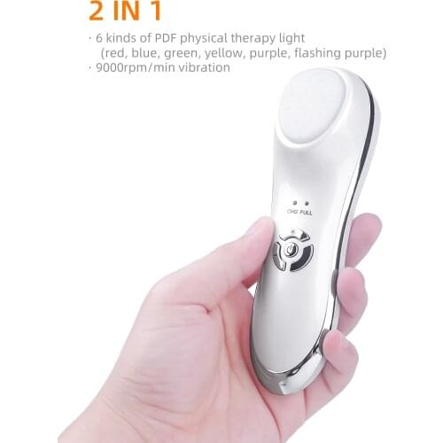 2In 1 6 Colors LED Photon Therapy Beauty Device Face Tighten Lifting Whitening Anti-aging Acne Vibration Facial Massager