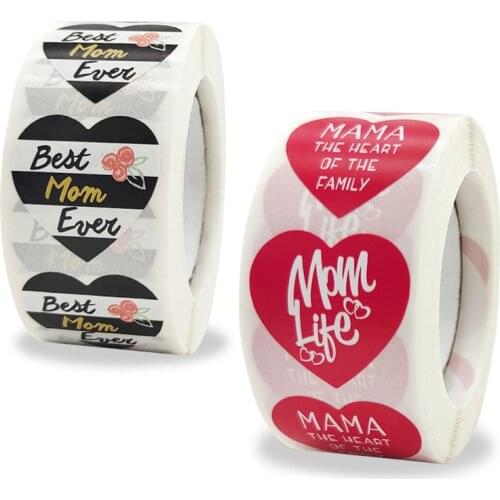 500pcs Love Shape Happy Mothers Day Decorative Stickers "Best Mom Ever" Gift Box Bag Seal Labels for Mom Celebrating Stickers
