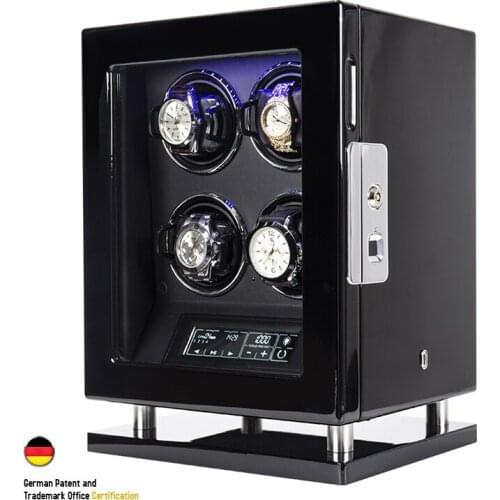 Automatic Watch Winder With 4 Slot Mechanical Watches Wood Box Fingerprint Unlock Quiet Smart Remote Control Touch Screen Boxes