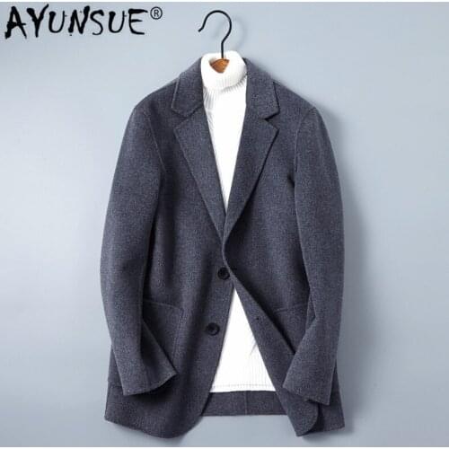 AYUNSUE Wool Coat Men Casual Black Jacket Woolen Coat Double-sided Mens Coats and Jackets Chaqueta Hombre QT-161705 KJ4302