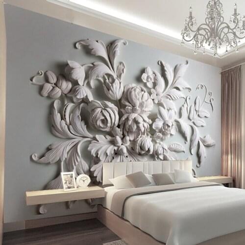 Large Gypsum 5D Papel flower Mural 3d wall Photo murals wallpaper for Bedding room TV background 3d Wall Murals Wall paper