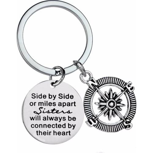 12PC/Lot Side By Side Or Miles Apart Sisters Keychain BFF Best Friends Gift Friendship Key Chain Stainless Steel Compass Keyring