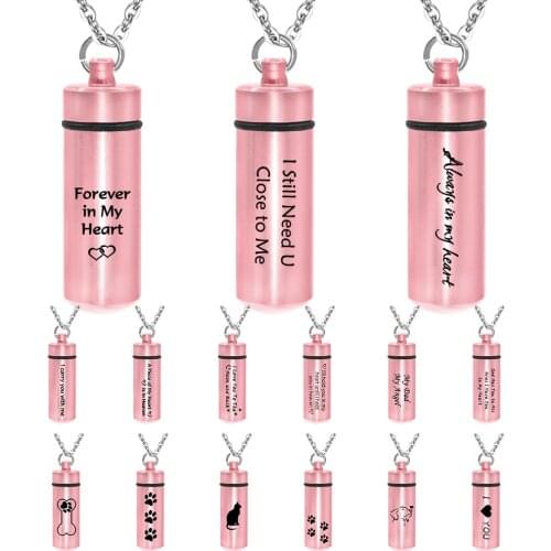 Stainless Steel Chain Memorial Cylinder Pendant Rose Gold Ashes Keepsake Urn Necklace For Ashes Cremation Jewelry for Women Men