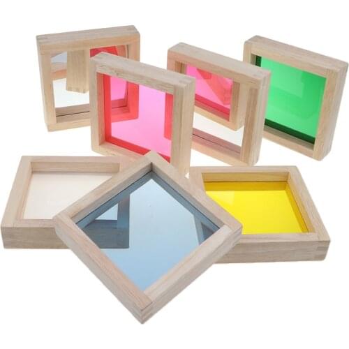 Baby Toddler Wooden Montessori Toys - 7 Pieces Rainbow Mirror Buliding Blocks Stacking Blocks