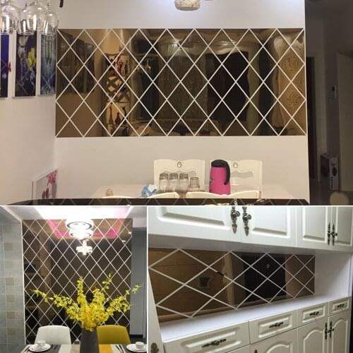 DIY 3D Mirror Wall Stickers Diamonds Triangles Acrylic 17/32/58Pcs Wall Mirror Stickers for Kids Room Living Room Home Decor
