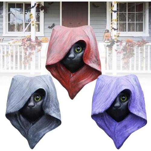 Mystery Hood Cat Statue Halloween Simulation Witchs Black Cat Hanging Wall Decoration for Garden Indoor Outdoor can CSV
