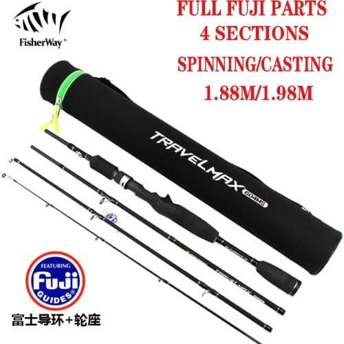 FISHINGWAY FULL FUJI PARTS 4 SECTONS CARBON SOLID TIP TRAVEL ROD 1.88M/1.98M SPINNING ROD CASTING ROD LURE 5-25G LINE 6-15LBS