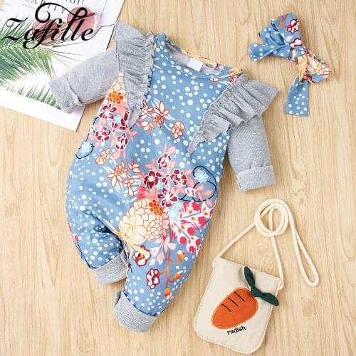 ZAFILLE Ruffles Baby Girl Rompers 2021 Spring Newborn Overalls For Kids Floral Baby Girl Clothes Jumpsuit For Girls Clothing