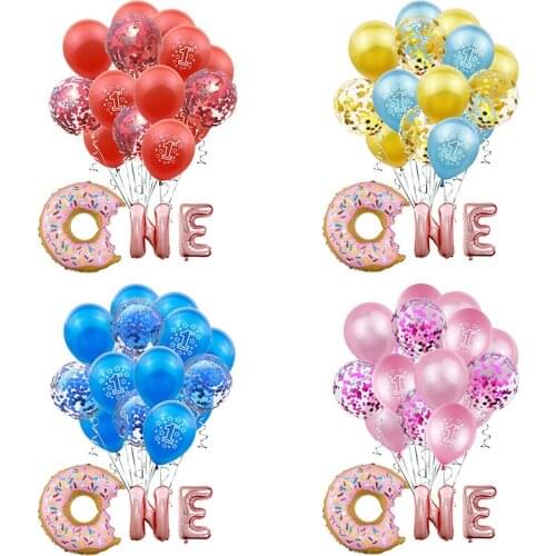 Sweets Donut Shape Letter Aluminum Foil Balloon Baby Shower 1Year Old Birthday Party Balloons Decoration Sequins Punk Latex Ball