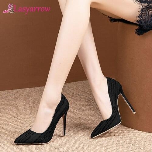 Lasyarrow High Heels Women Pumps Elegant Thin Heels Party Shoes Buckle Extreme High Heel Shoes Lady Footwear Gray Plus Size 50