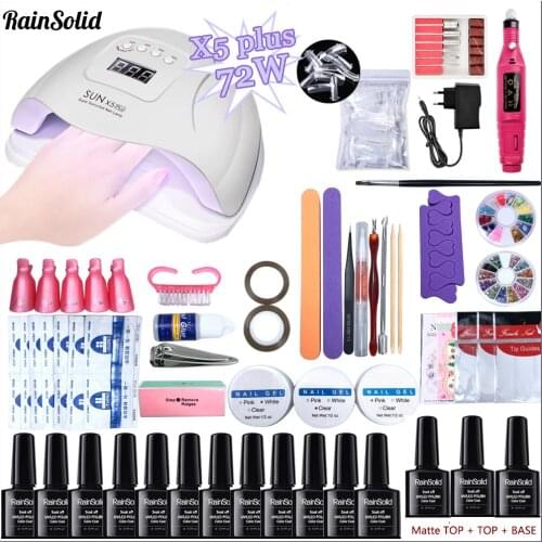 Manicure Kits 12Pcs With 72W UV /LED Lamp Dryer Set Glitter Hybrhid Varnish Base Top Coat Soak Off UV Nail Art Gel Polish