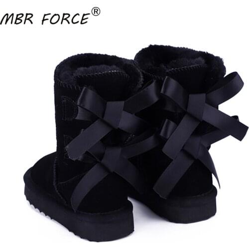 MBR FORCE 2020 Selling High Quality Children winter shoes genuine cowhide leather bowknots snow boot Boys Girls warm ankle boots